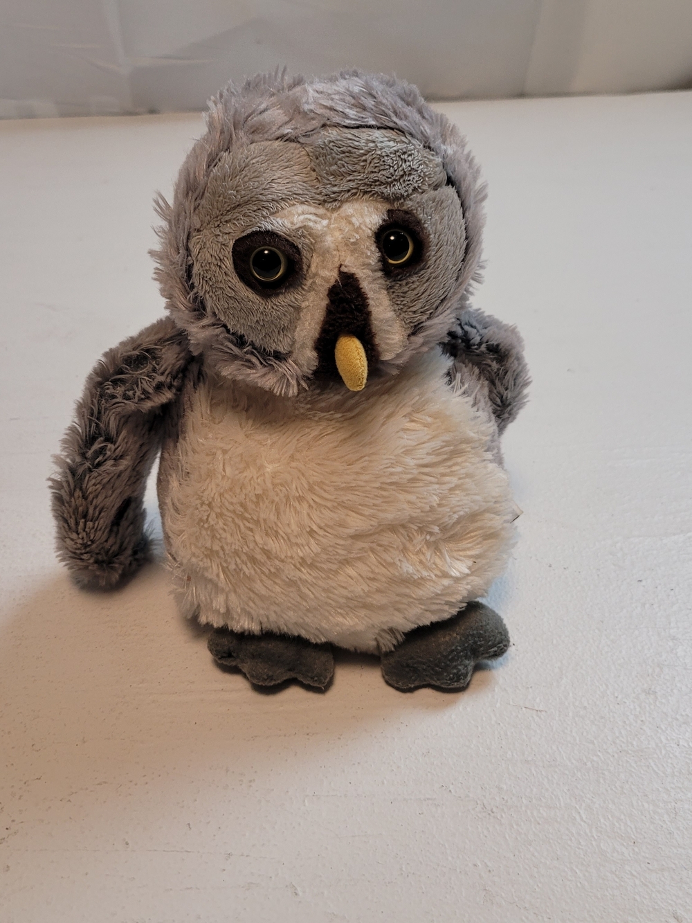 GANZ Plush Owl in Gray and Cream with Yellow Beak
